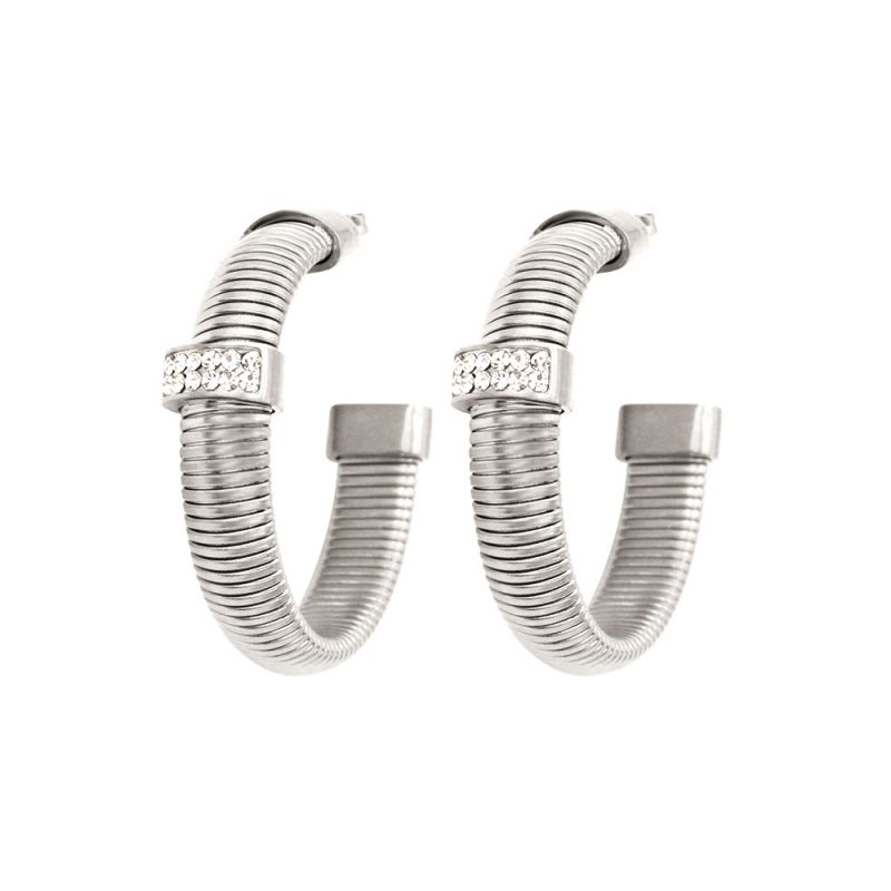 Fashion Earrings 8mm Steel Color Stainless Steel Diamond Threaded C-shaped Earrings
