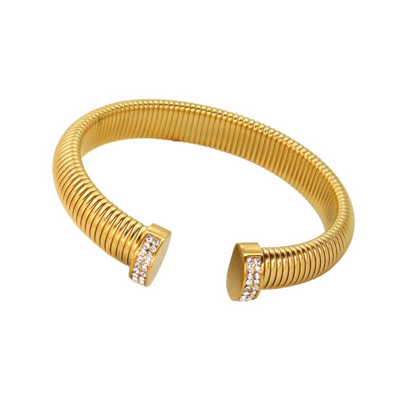Fashion Open Bracelet 12mm Gold Stainless Steel Diamond Thread Bracelet