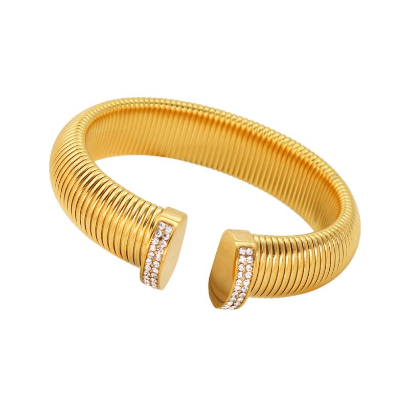 Fashion Open Bracelet 16mm Gold Stainless Steel Diamond Thread Bracelet
