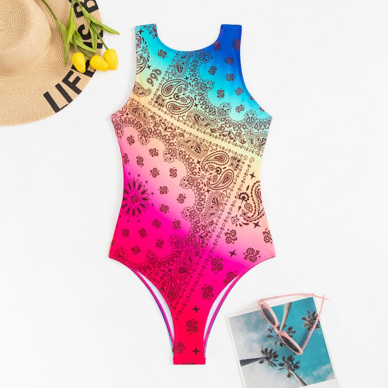 Fashion Color Polyester Printed One-piece Swimsuit