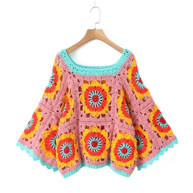 Fashion Pink Polyester Crochet Sweater
