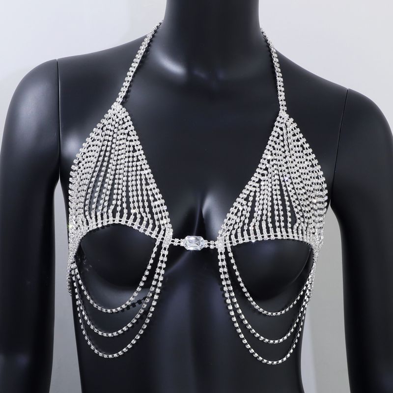 Fashion Silver Geometric Diamond Hollow Halter Body Chain