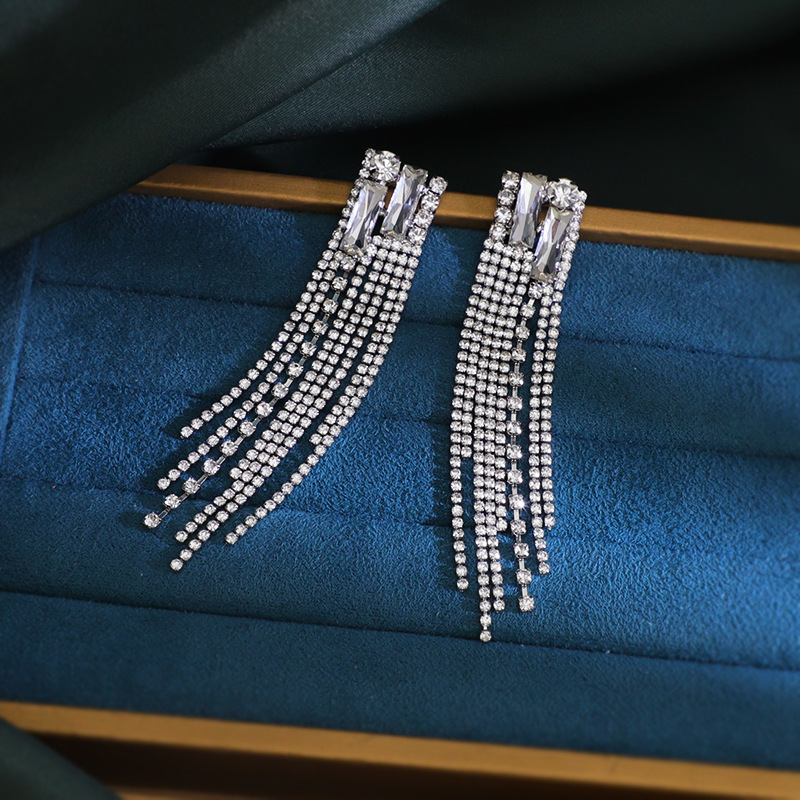 Fashion 2# Geometric Diamond Tassel Square Earrings