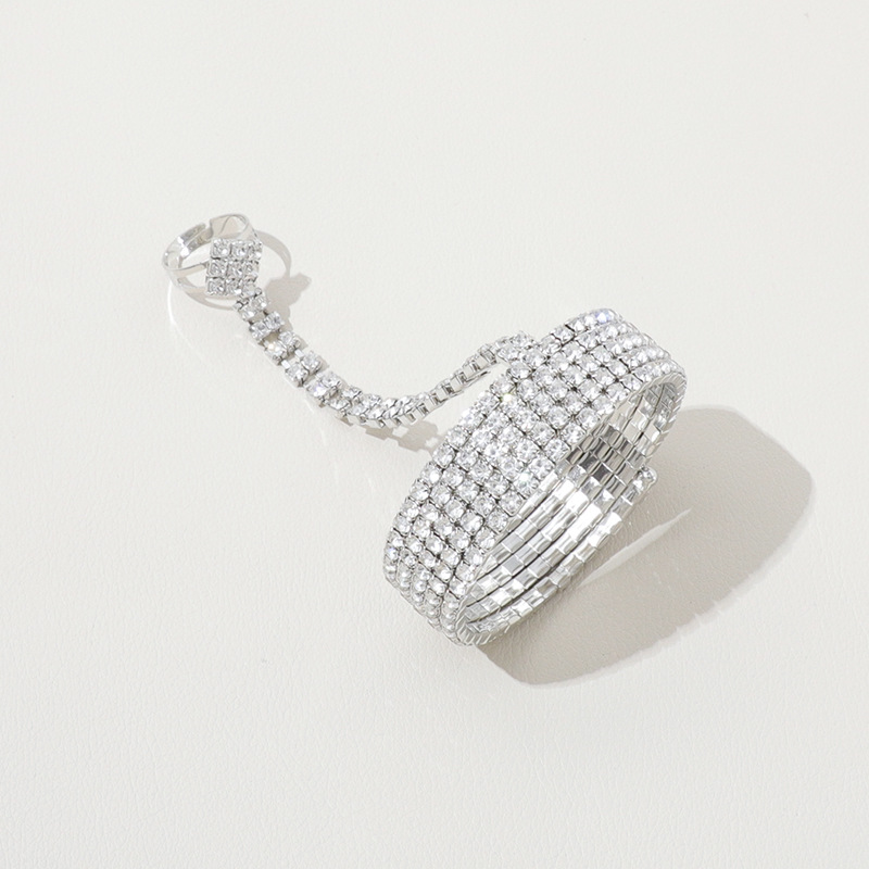 Fashion Silver Geometric Diamond Multi-layered Mittens Bracelet