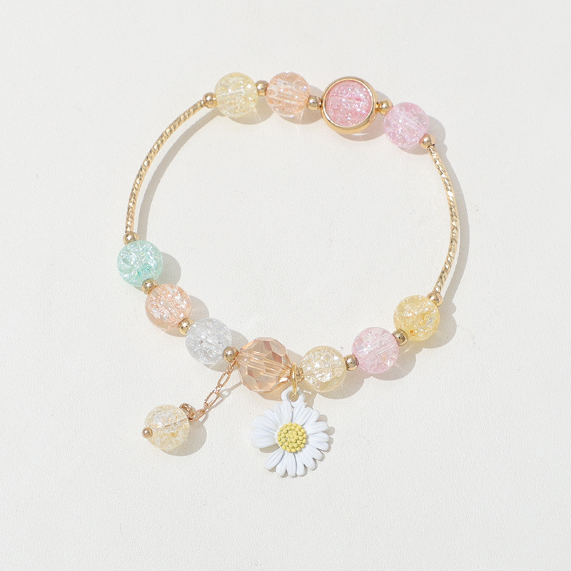 Fashion Gold Crystal Beaded Daisy Flower Bracelet