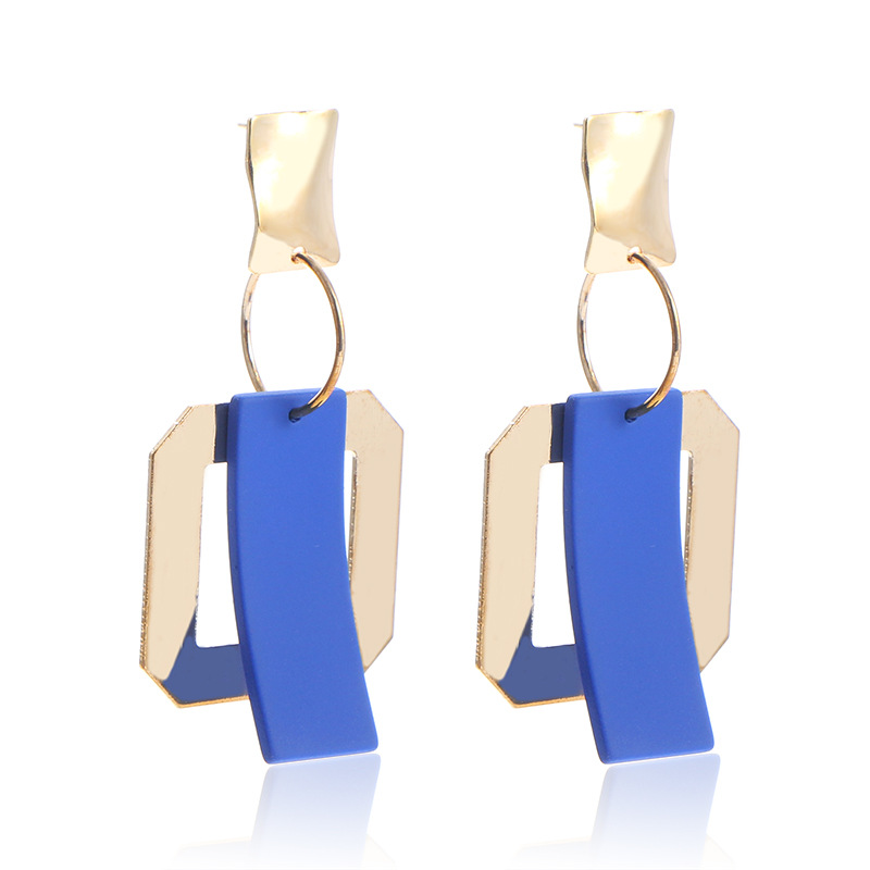 Fashion Gold+blue Metal Geometric Square Earrings