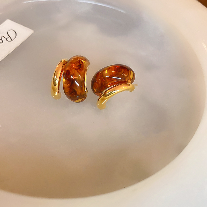 Fashion Coffee Color Resin C-shaped Earrings