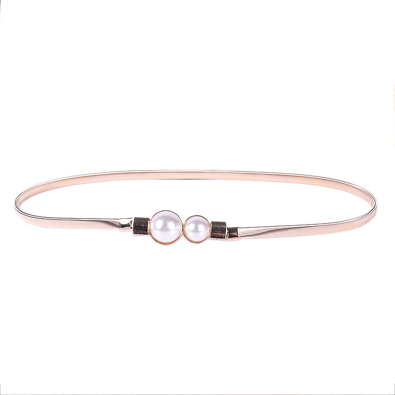 Fashion White Large And Small Pearl Buckle Thin Belt