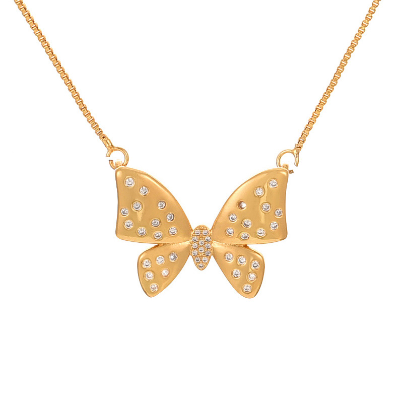 Fashion Golden 4 Titanium Steel Inlaid Zirconium Butterfly Pendant Necklace