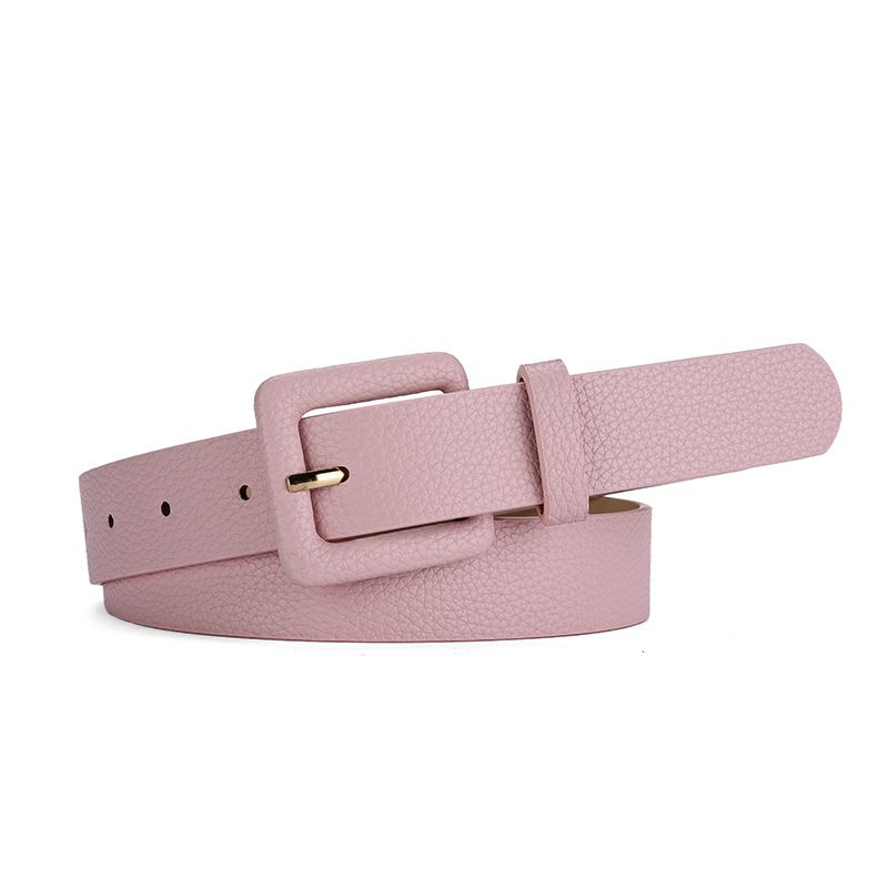 Fashion Pink Square Pin Buckle Pebbled Wide Belt