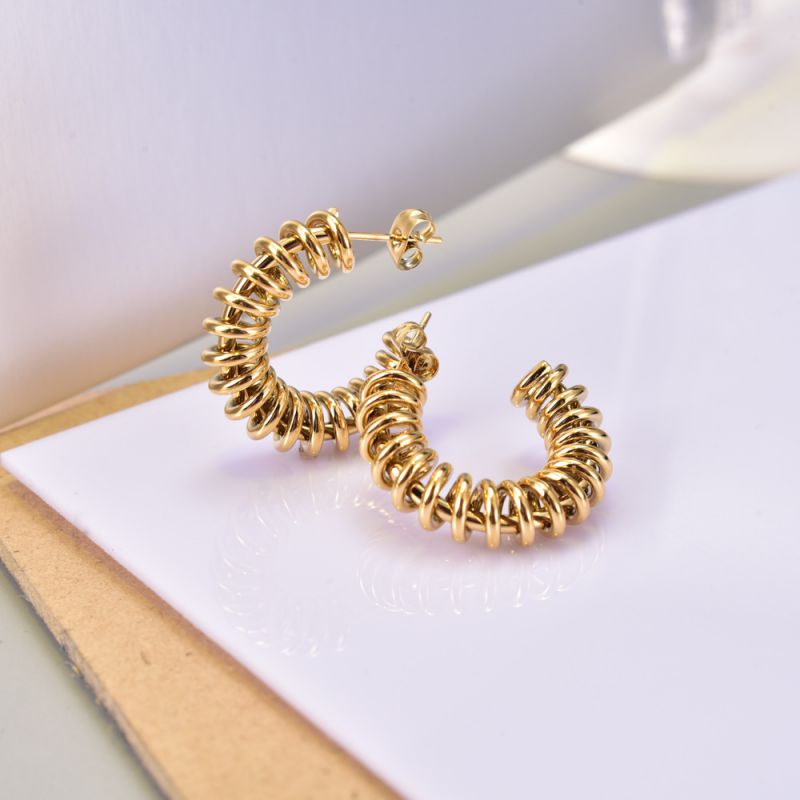 Fashion Gold Titanium Steel Spring C-shaped Earrings