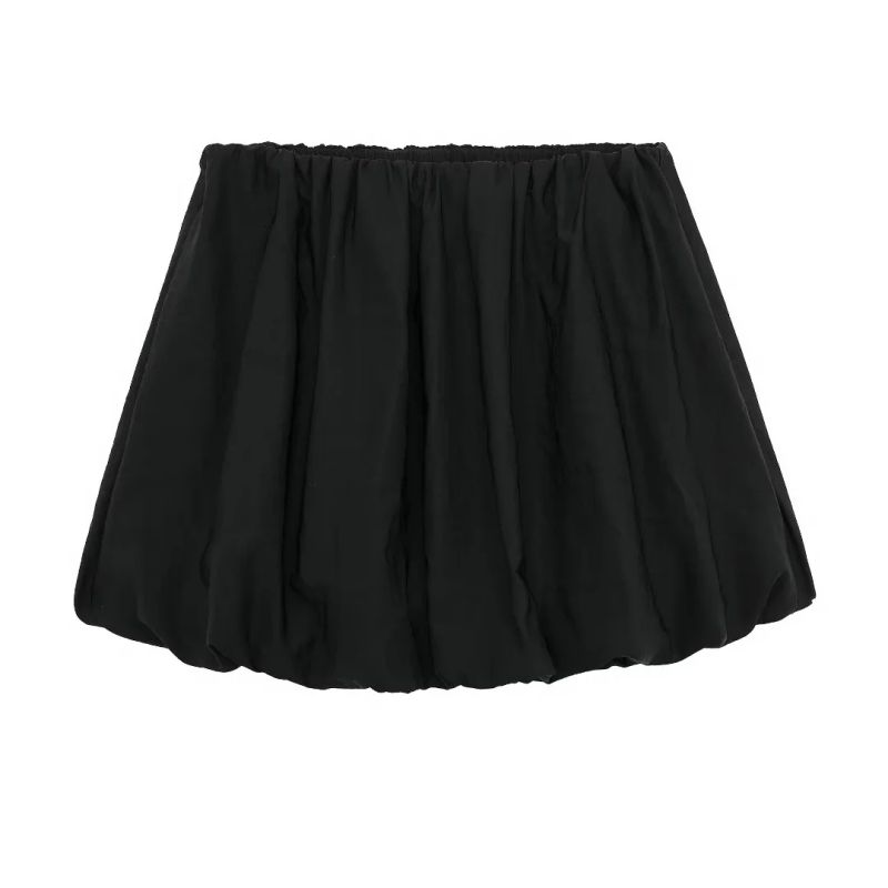 Fashion Black Blended Pleated Lantern Skirt