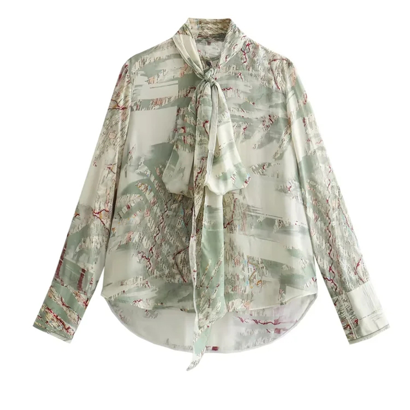 Fashion Green Polyester Printed Lace-up Shirt