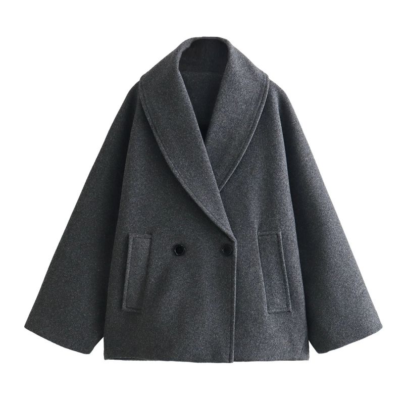 Fashion Black Blended Lapel Coat