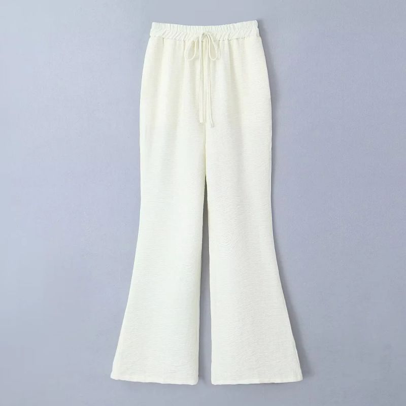 Fashion White Polyester Lace-up Bootcut Trousers