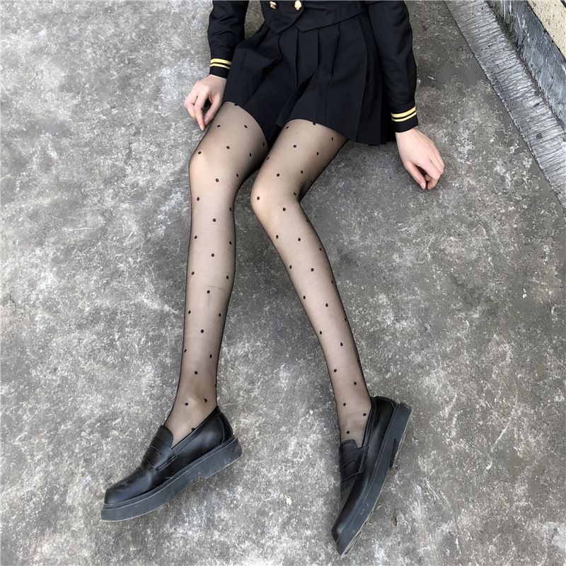 Fashion Polka Dot-jacquard Black Silk Corespun Jacquard Stockings