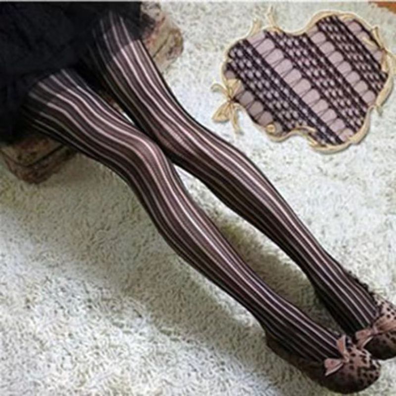 Fashion Vertical Strips - Black Corespun Jacquard Stockings