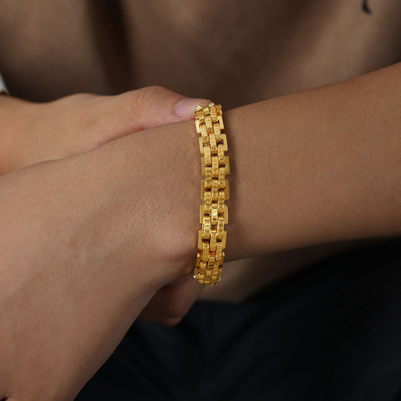 Fashion Gold X Texture Bracelet—20cm Titanium Steel Curved Watch Strap Mens Bracelet