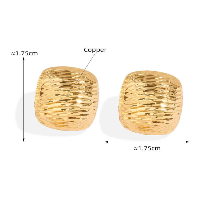 Fashion Gold Square Vertical Pattern Earrings Brushed Copper Square Stud Earrings