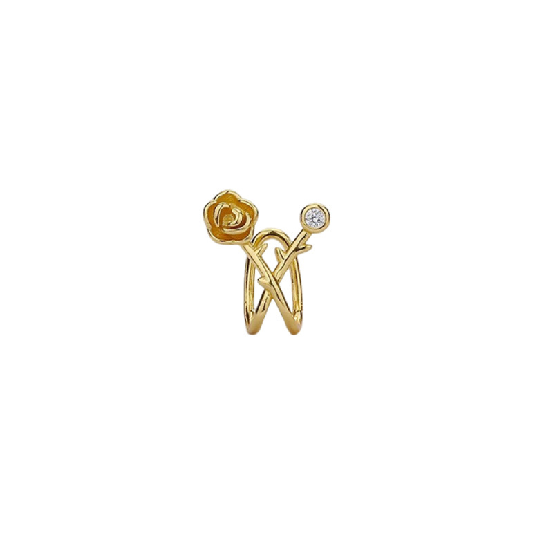 Fashion One Camellia Ear Clip (gold Color) Copper Diamond Rose Ear Cuff (single Piece)