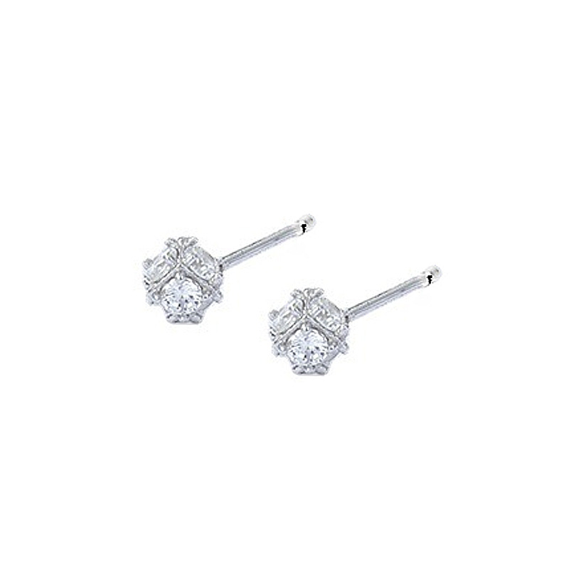 Fashion 3d White Diamond Stud Earrings Copper Diamond Round Earrings