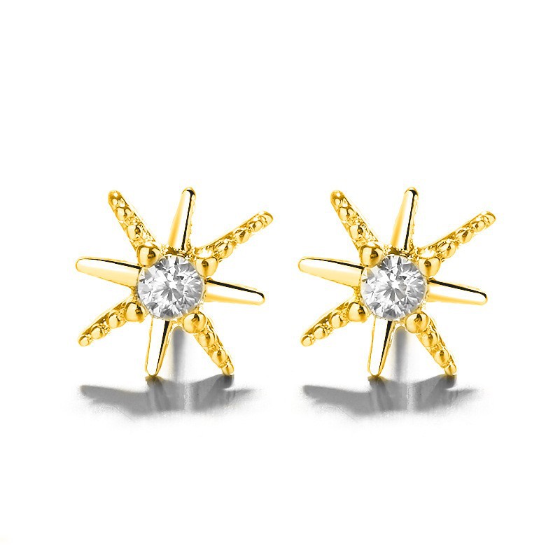 Fashion Six-pointed Star Zircon Earrings (gold Color With Ear Plugs) Copper Inlaid Zirconium Eight-pointed Star Earrings