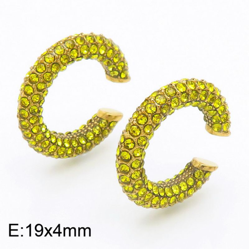 Fashion Yellow Stainless Steel Diamond-encrusted C-shaped Ear Clips