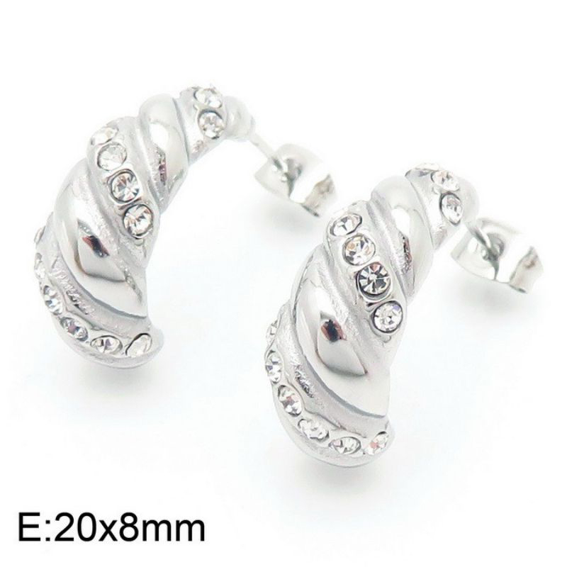 Fashion Silver Stainless Steel Diamond Horn Pattern Geometric Stud Earrings