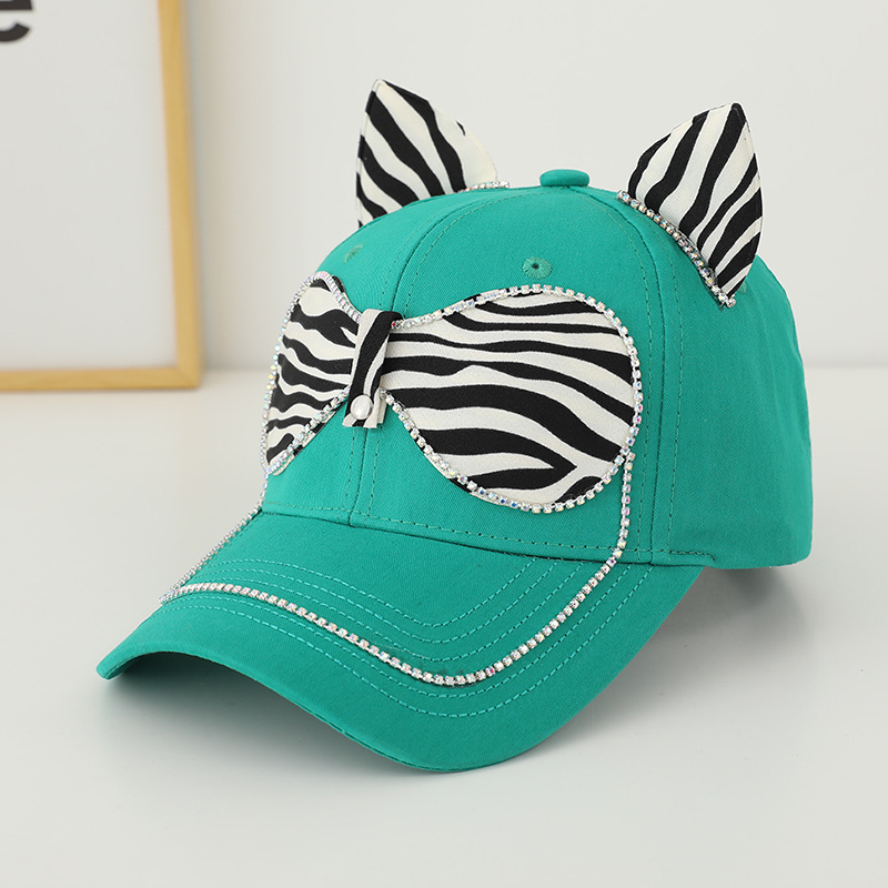 Fashion Green Striped Cat Ear Bow Baseball Cap