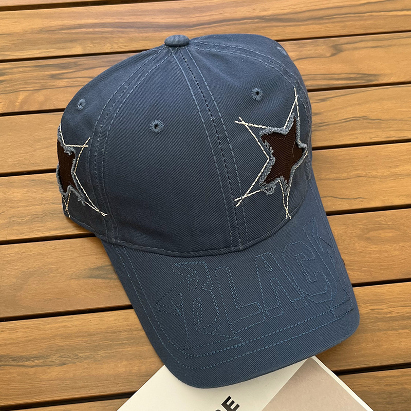 Fashion Blue Gray Five-pointed Star Patch Baseball Cap