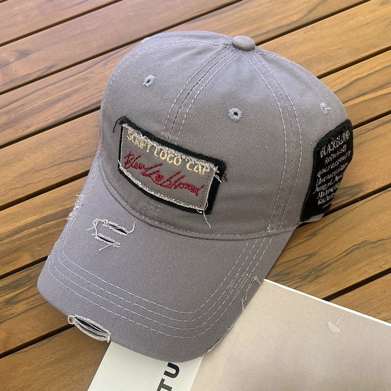 Fashion Light Gray Patch Embroidered Soft Top Baseball Cap