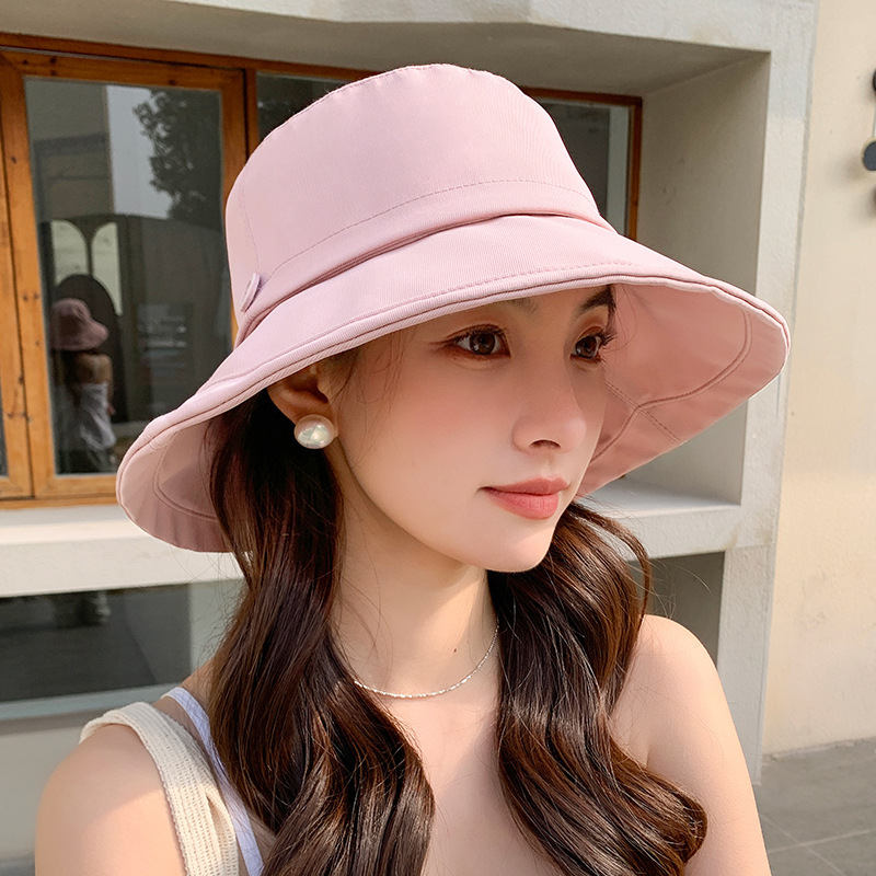 Fashion Pink Cotton Polyester Large Brim Fisherman Hat