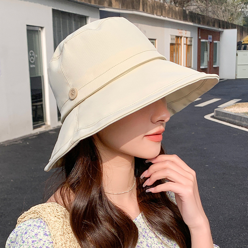 Fashion Milky White Cotton Polyester Large Brim Fisherman Hat
