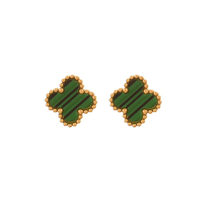 Fashion Green Titanium Steel Shell Four-leaf Clover Earrings