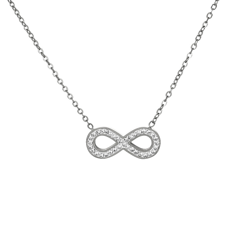 Fashion Silver Titanium Steel Inlaid Zirconium Number 8 Pendant Necklace