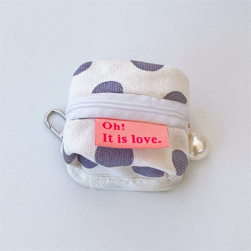 Fashion Purple Polka Dot White Zipper Three-dimensional Headphone Bag Canvas Print Zipper Storage Bag