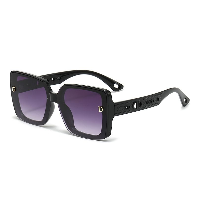 Fashion Bright Black Frame Gradually Gray Film Pc Square Large Frame Sunglasses