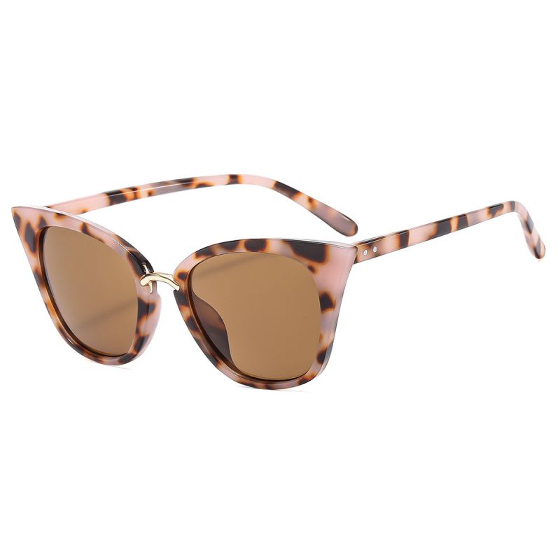 Fashion Pink Flower Frame Tea Slices Pc Cat Eye Large Frame Sunglasses