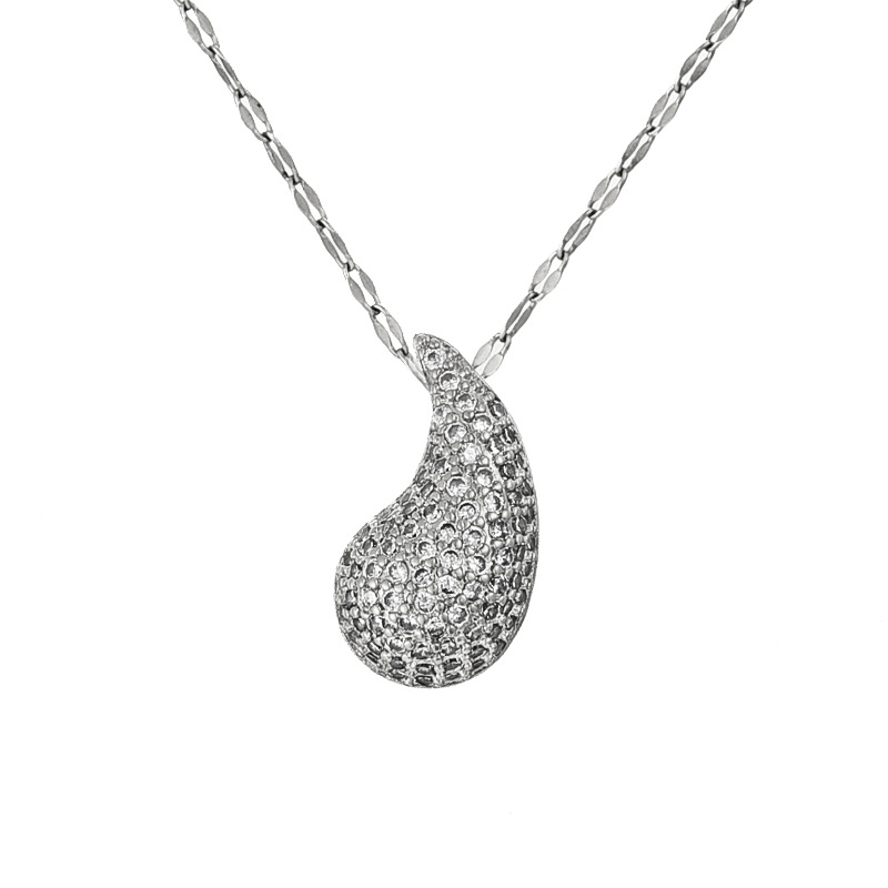 Fashion Silver Titanium Steel Inlaid Zirconium Drop Necklace
