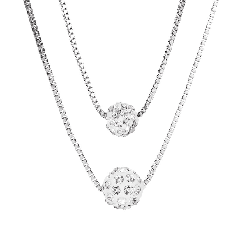 Fashion Silver Alloy Diamond Ball Double Layer Necklace