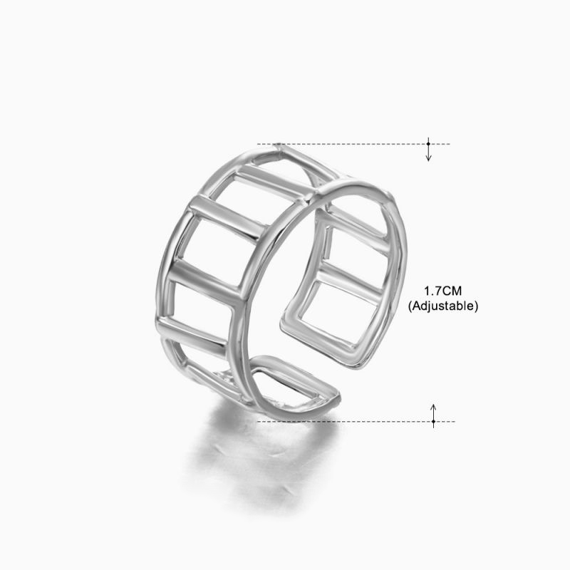 Fashion Steel Color Ring 6 Stainless Steel Hollow Geometric Open Ring