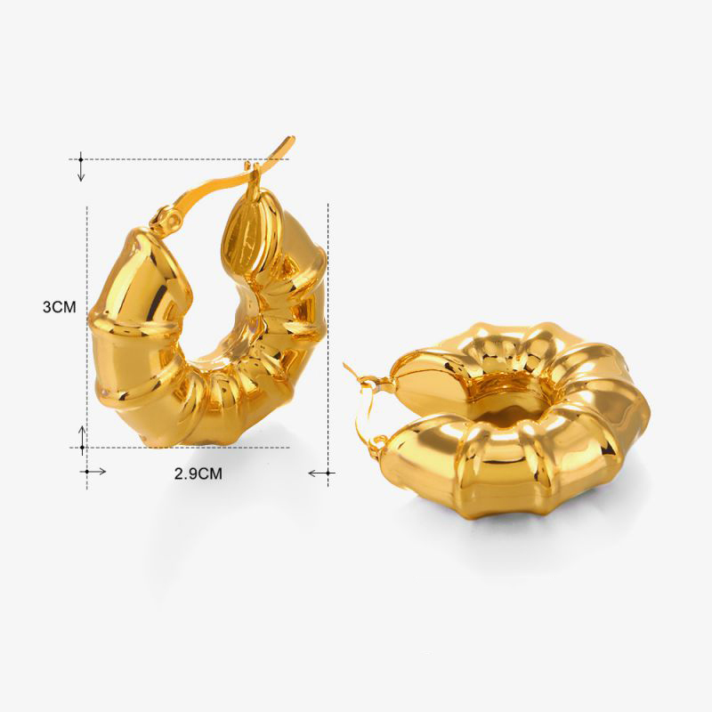 Fashion Gold Bamboo Earrings Stainless Steel Geometric Bamboo Round Earrings