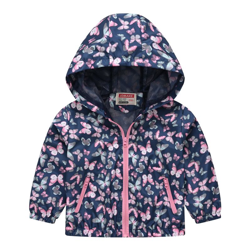 Fashion 3 Blue Butterflies Polyester Printed Hooded Sun Protection Jacket