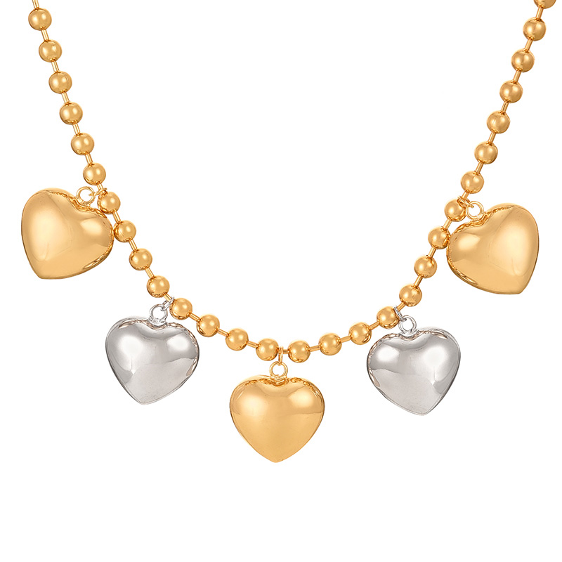 Fashion Gold Copper Multiple Love Pendant Beaded Necklace (6mm)
