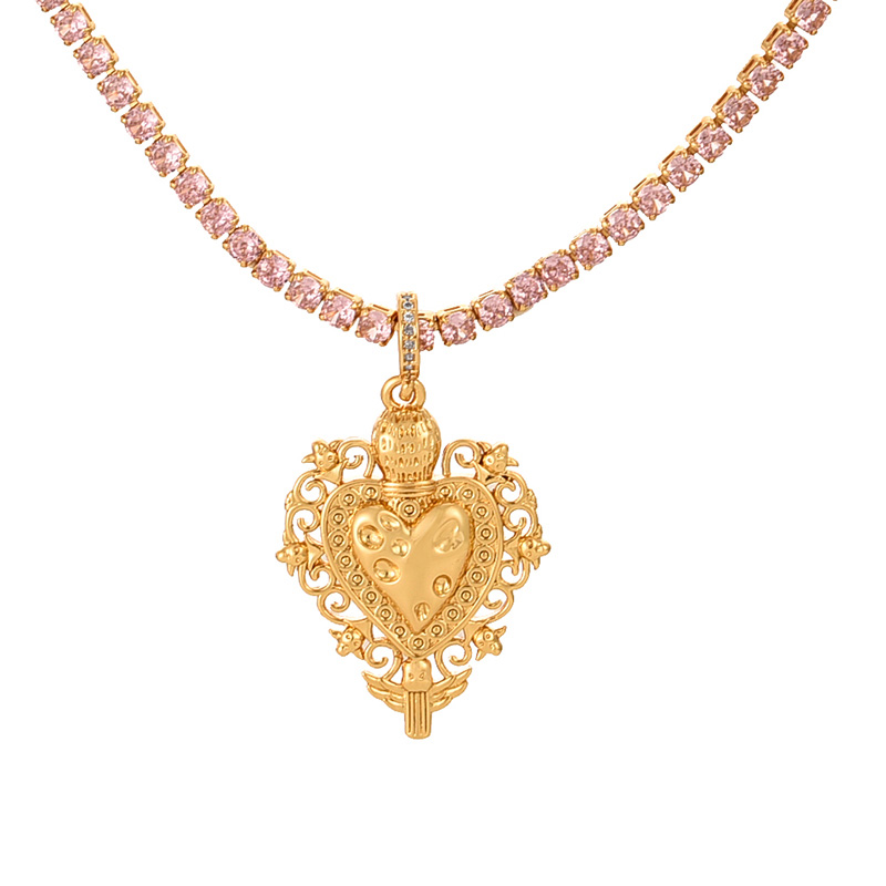 Fashion Golden 2 Copper Inlaid Zircon Pattern Love Pendant Necklace