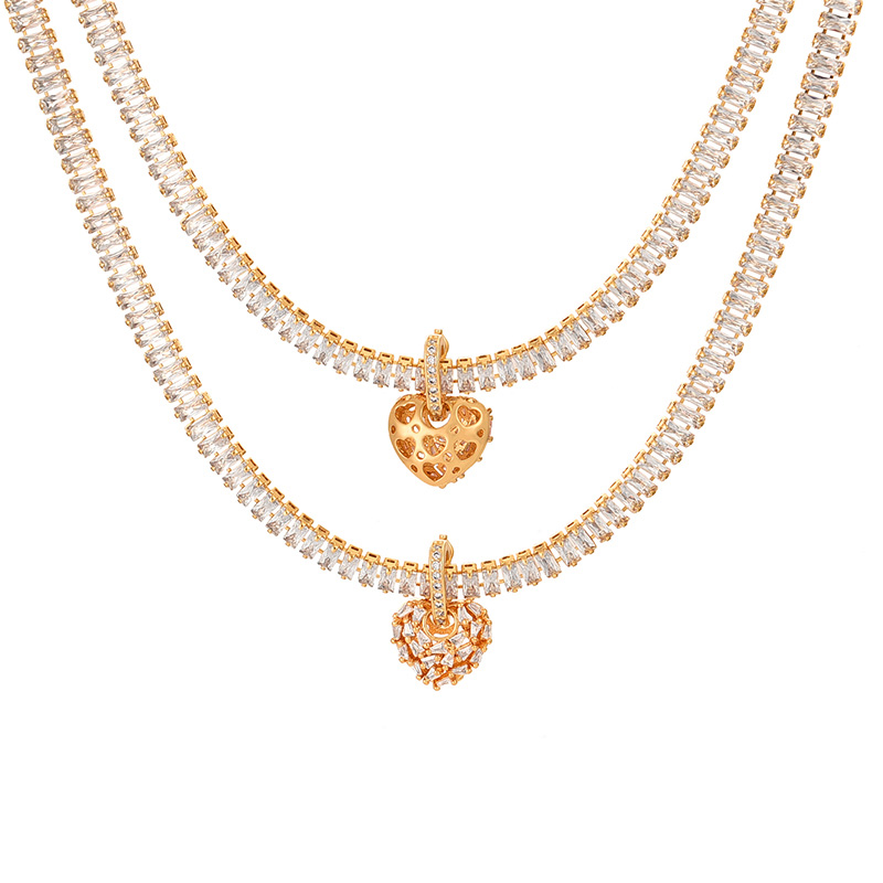 Fashion White Copper Set Zircon Love Pendant Necklace