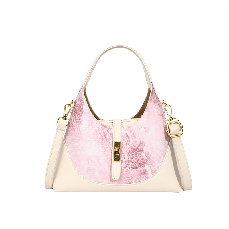 Fashion Pink Pu Printed Lock Large Capacity Crossbody Bag