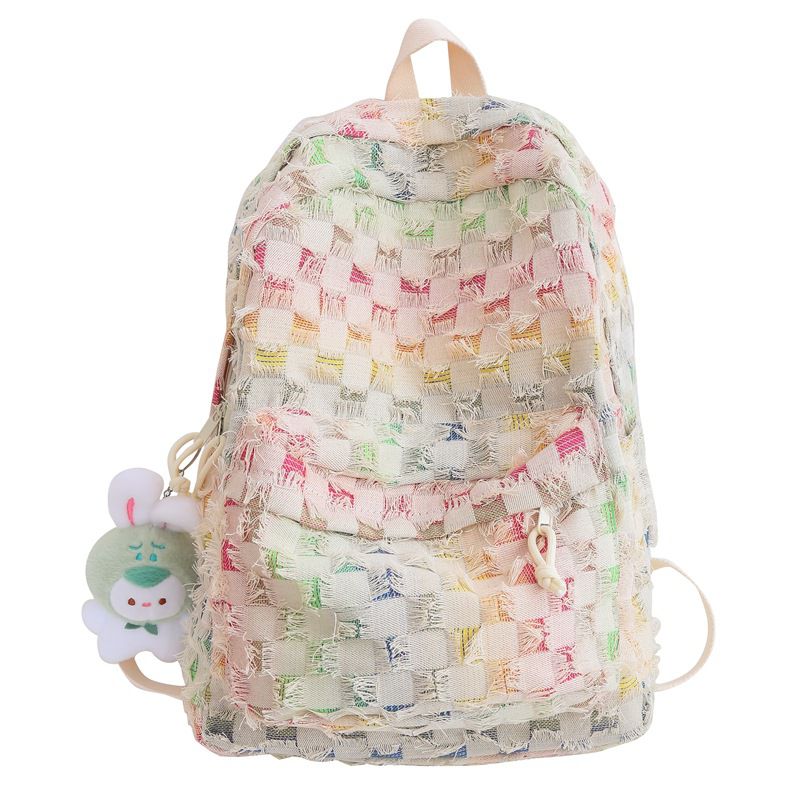 Fashion Square Canvas Print Large Capacity Backpack