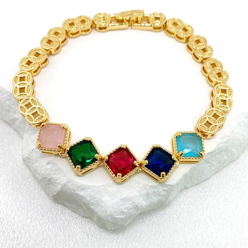 Fashion Diamond Gold Plated Copper Rhombus Bracelet With Diamonds
