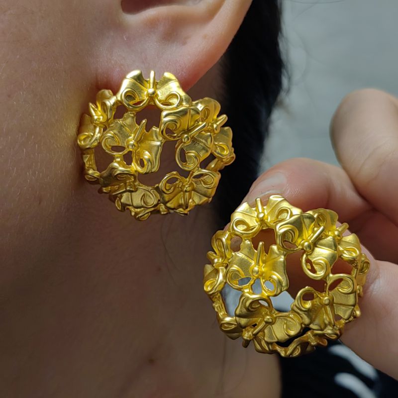 Fashion Gold Geometric Bow Round Earrings